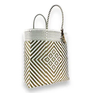 Maria Victoria | Sunrise Totes | Upcycled, Handwoven, White&Gold Tote