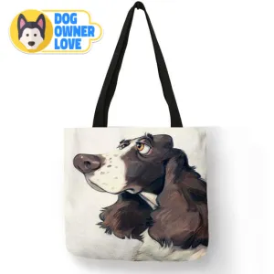 Trendy Dog Printed Casual Fabric Tote Handbag