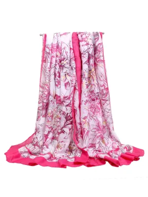 1pc Women Floral Pattern Fringe Trim Fashionable Scarf For Daily Life