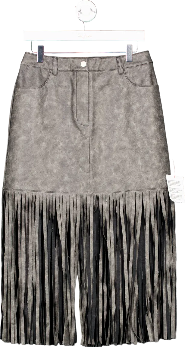 ASOS DESIGN Grey Fringe Detail Skirt UK 10