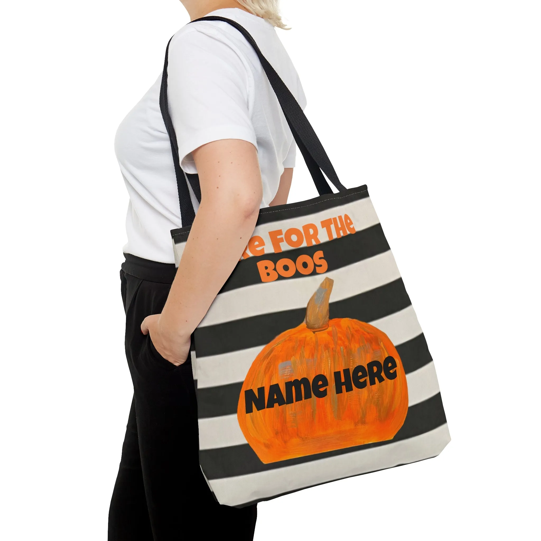 Customizable of Here For The Boos Black and White Striped Tote Bag (AOP)