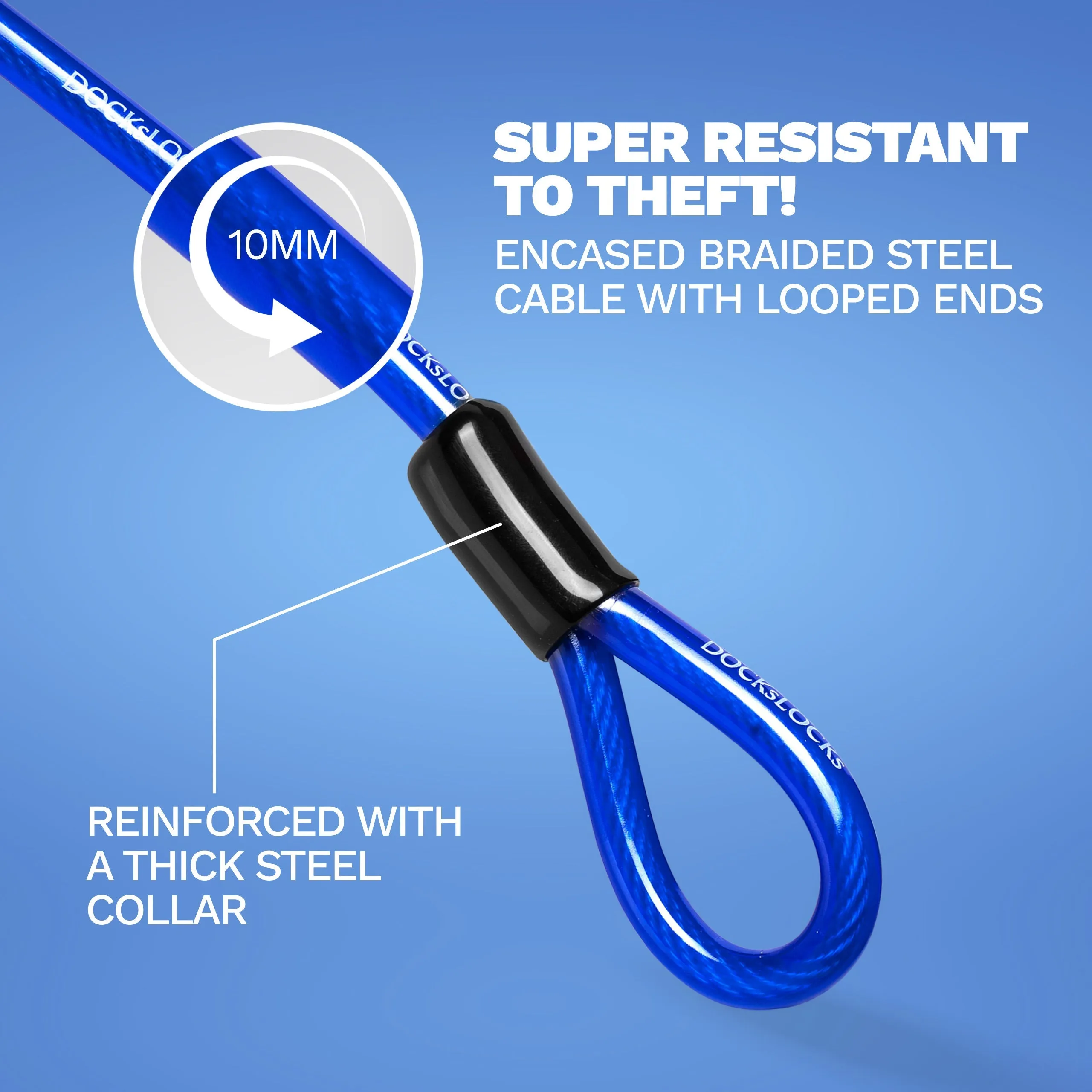 DocksLocks® Anti-Theft Weatherproof Straight Security Cable with Looped Ends (5', 10', 15', 20' or 25')