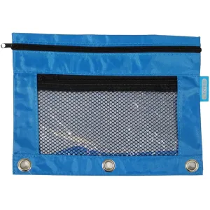 Double Zipper 3-Ring Pencil Po with Mesh Window Blue