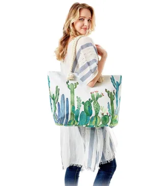 LOA330 Cactus Print Summer Beach Tote Bag