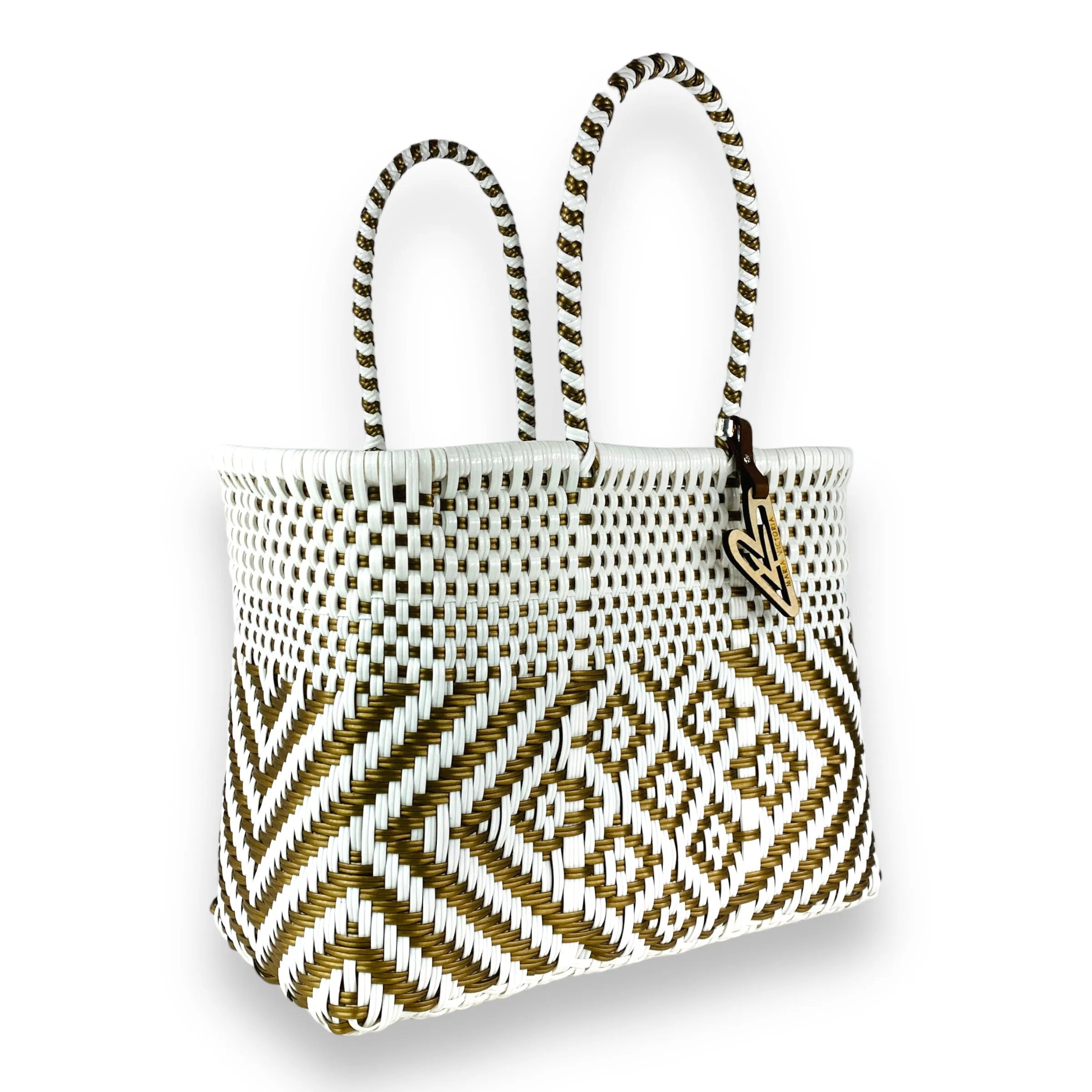 Maria Victoria | Sunrise Totes | Upcycled, Handwoven, White&Gold Tote