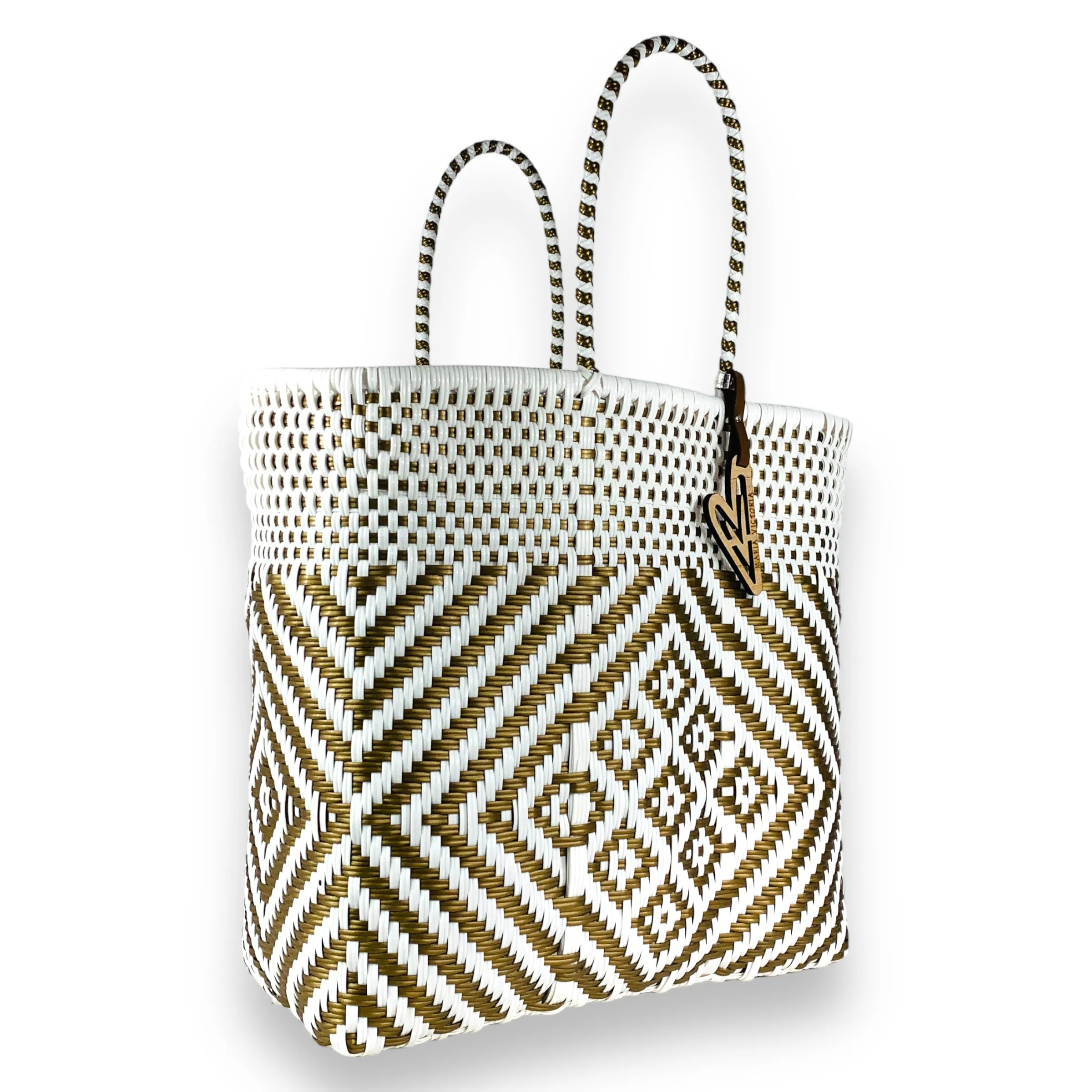 Maria Victoria | Sunrise Totes | Upcycled, Handwoven, White&Gold Tote