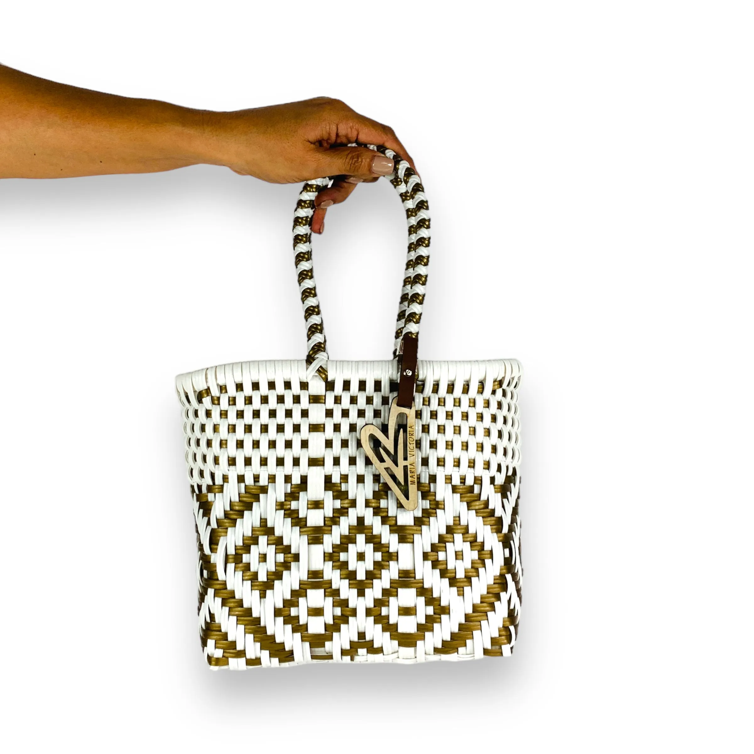 Maria Victoria | Sunrise Totes | Upcycled, Handwoven, White&Gold Tote