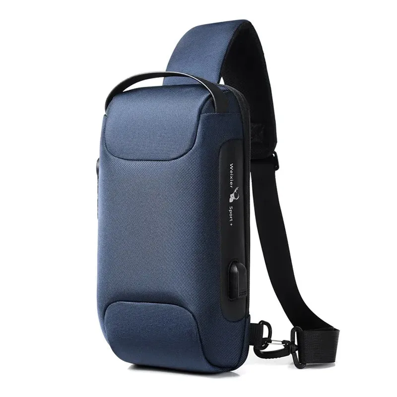 Men'S Usb Crossbody Bag Anti-Theft Shoulder Bags Waterproof Oxford Waist Bag Multifunction Short Travel Messenger Chest Pack