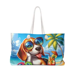 Personalised/Non-Personalised Weekender Bag, Summer Beach Dog, Beagle, Large Weekender Bag, Beach Bag, Book Bag