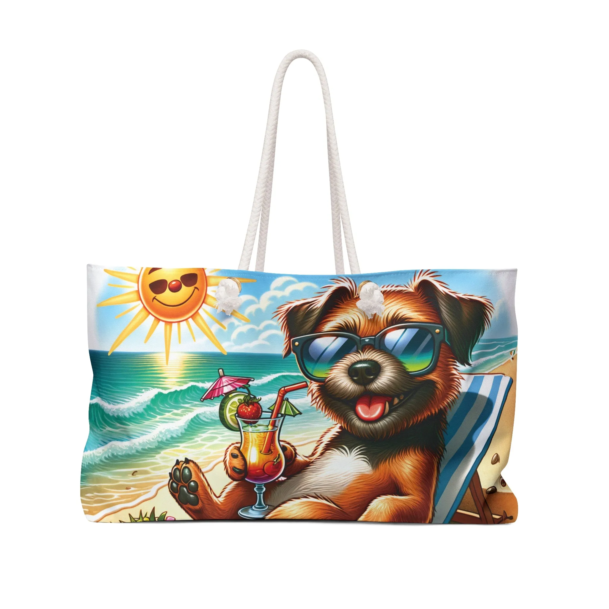 Personalised/Non-Personalised Weekender Bag, Summer Beach Dog, Border Terrier, Large Weekender Bag, Beach Bag, Book Bag