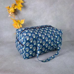 Rectangle Travel Bag blueish Green with Flower Design.