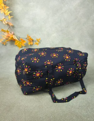 Rectangle Travel Bag Dark Blue with Yellow Graphic Prints Design