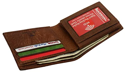 RFID53NUTN Real Genuine Leather RFID Blocking Wallets Mens Wallet Bifold Classic Engraved Logos