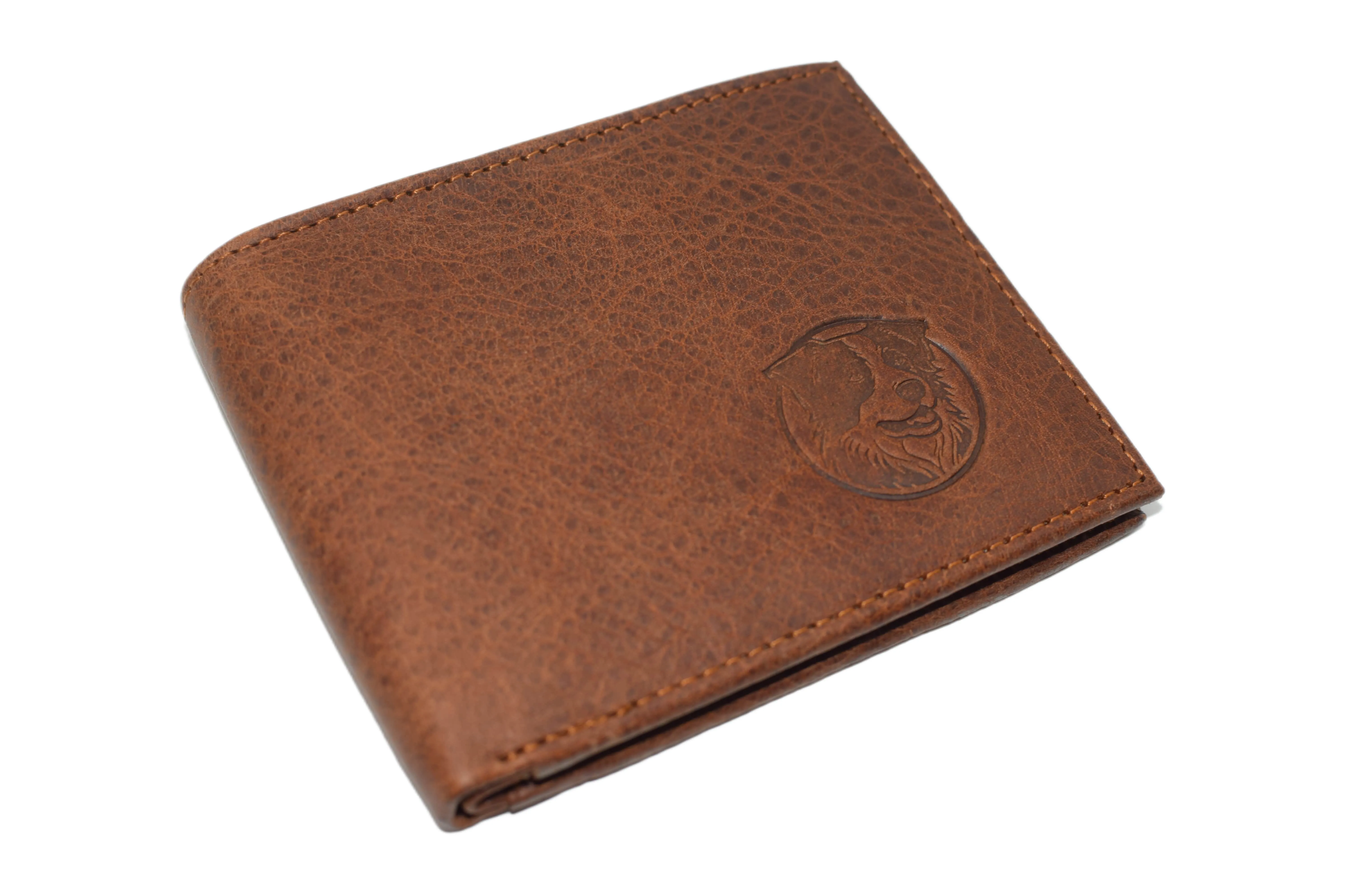 RFID53NUTN Real Genuine Leather RFID Blocking Wallets Mens Wallet Bifold Classic Engraved Logos