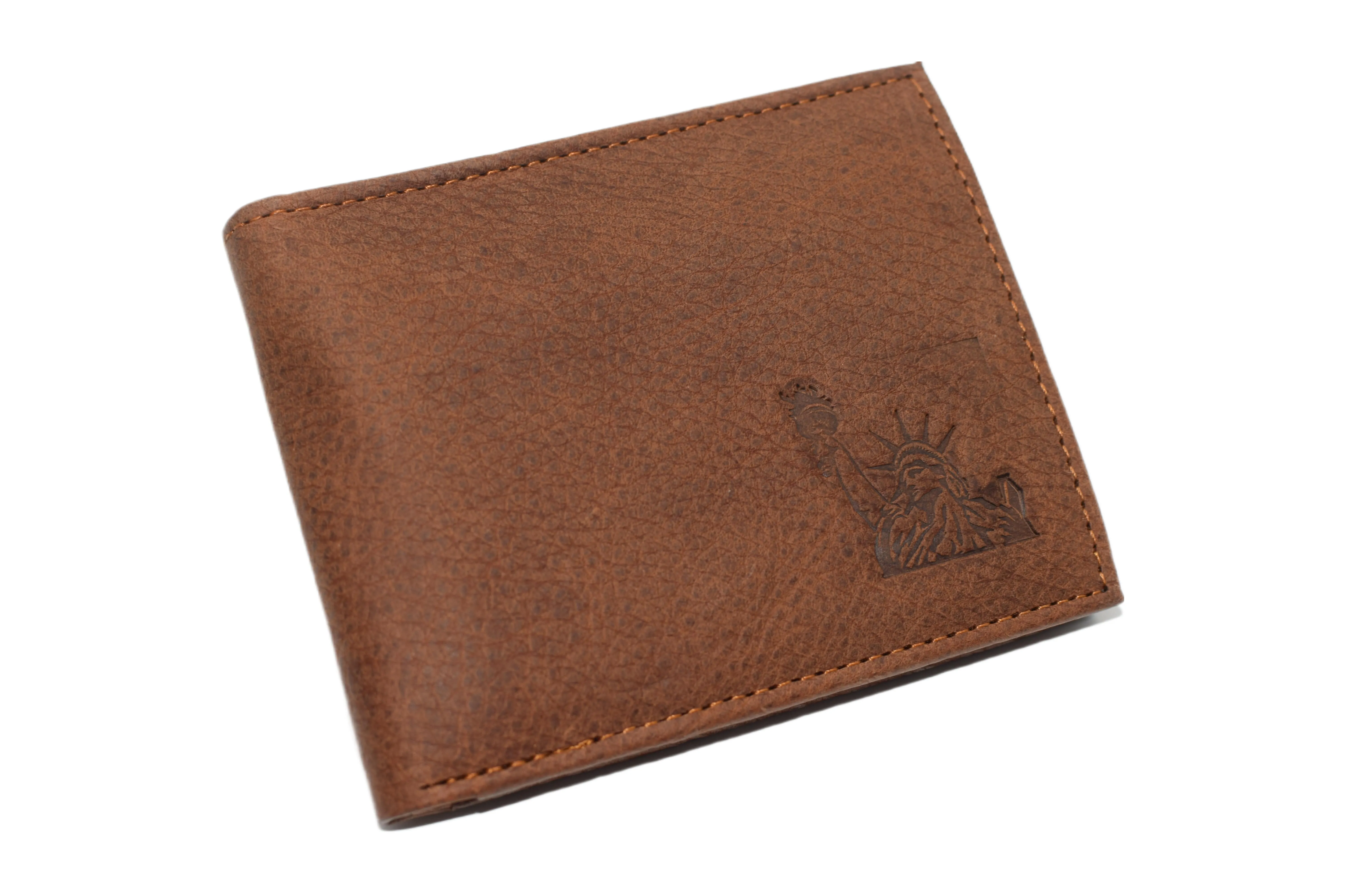 RFID53NUTN Real Genuine Leather RFID Blocking Wallets Mens Wallet Bifold Classic Engraved Logos