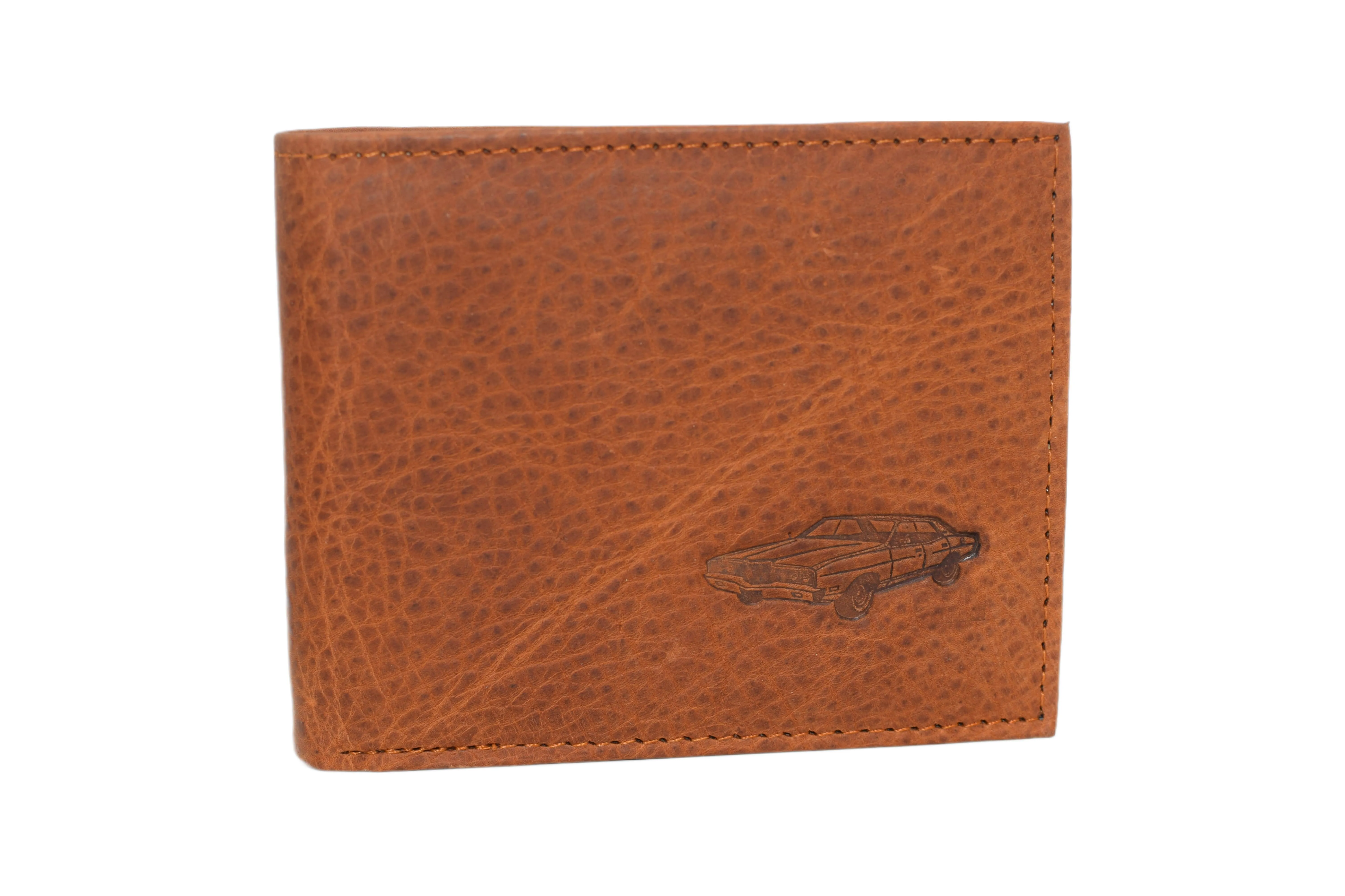 RFID53NUTN Real Genuine Leather RFID Blocking Wallets Mens Wallet Bifold Classic Engraved Logos