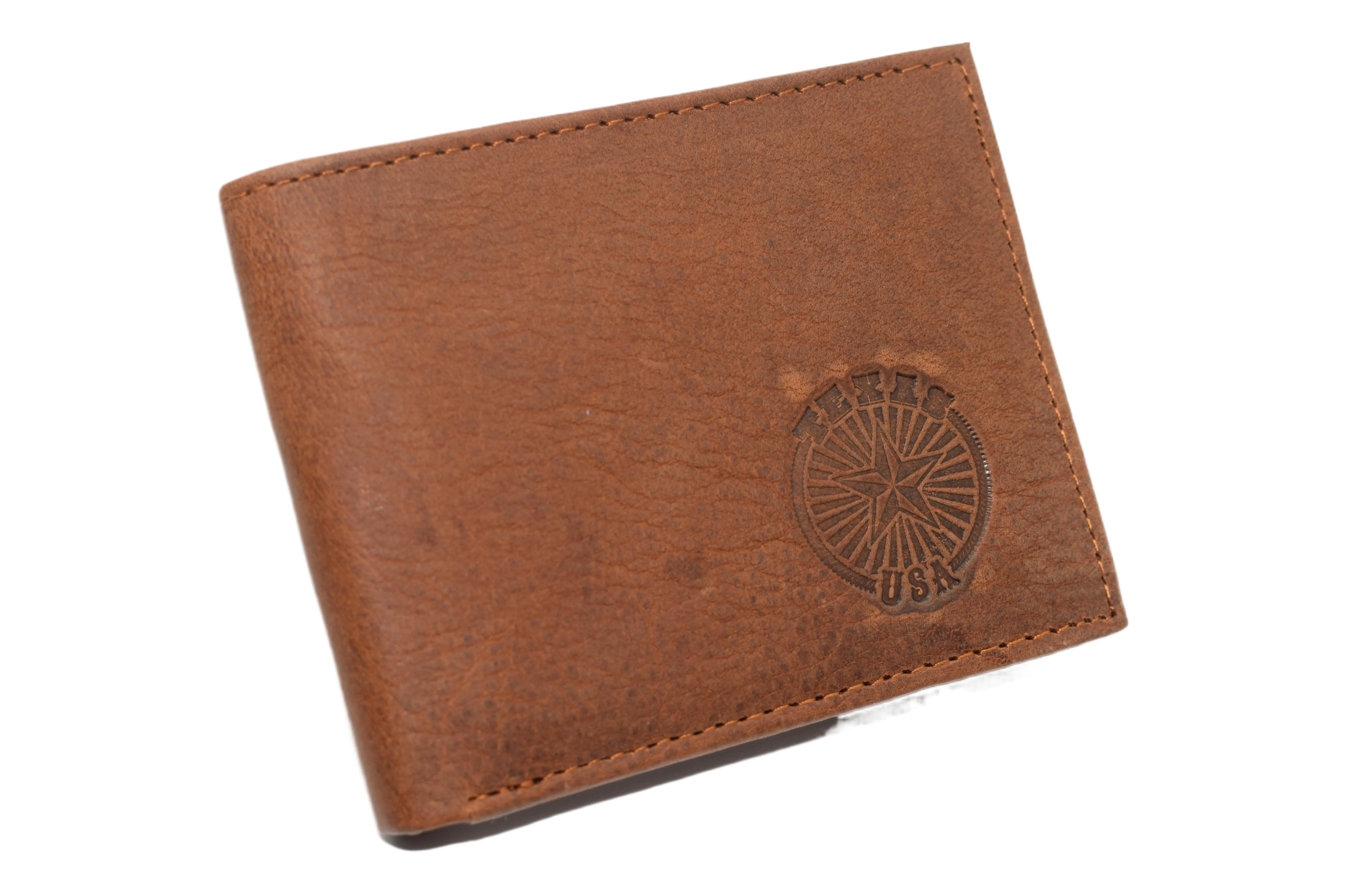 RFID53NUTN Real Genuine Leather RFID Blocking Wallets Mens Wallet Bifold Classic Engraved Logos