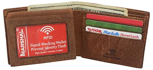 RFID53NUTN Real Genuine Leather RFID Blocking Wallets Mens Wallet Bifold Classic Engraved Logos