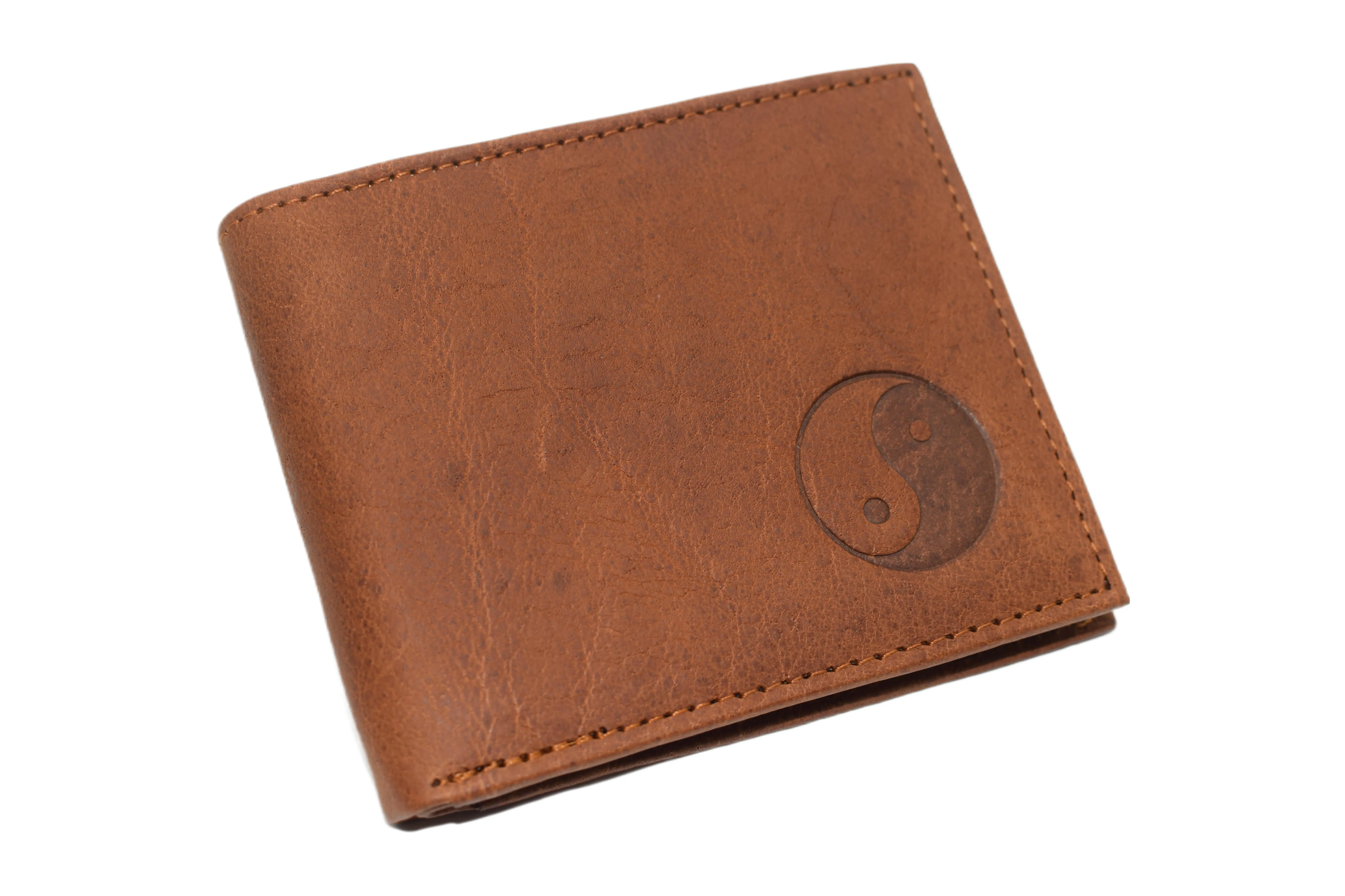 RFID53NUTN Real Genuine Leather RFID Blocking Wallets Mens Wallet Bifold Classic Engraved Logos