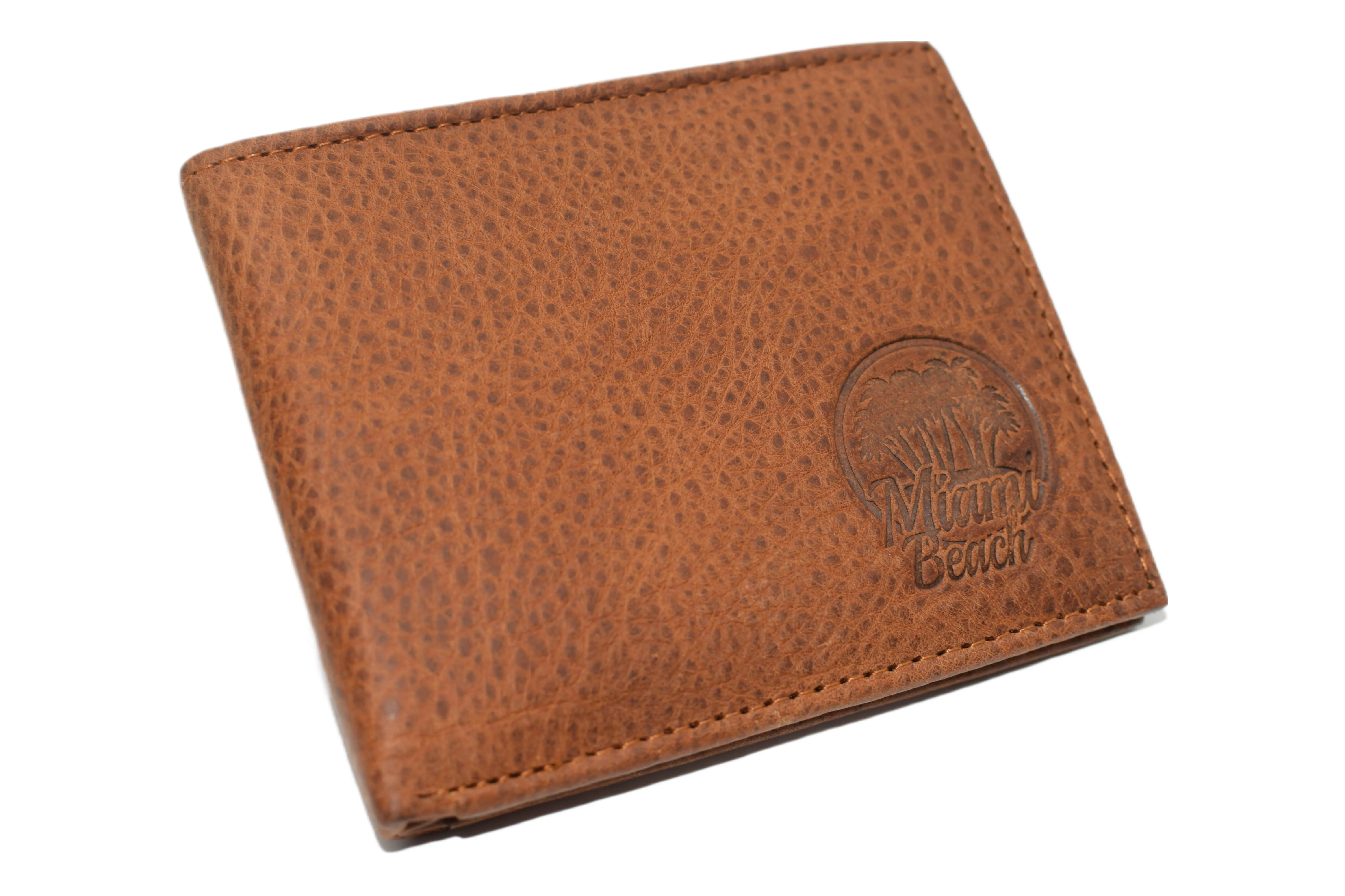 RFID53NUTN Real Genuine Leather RFID Blocking Wallets Mens Wallet Bifold Classic Engraved Logos