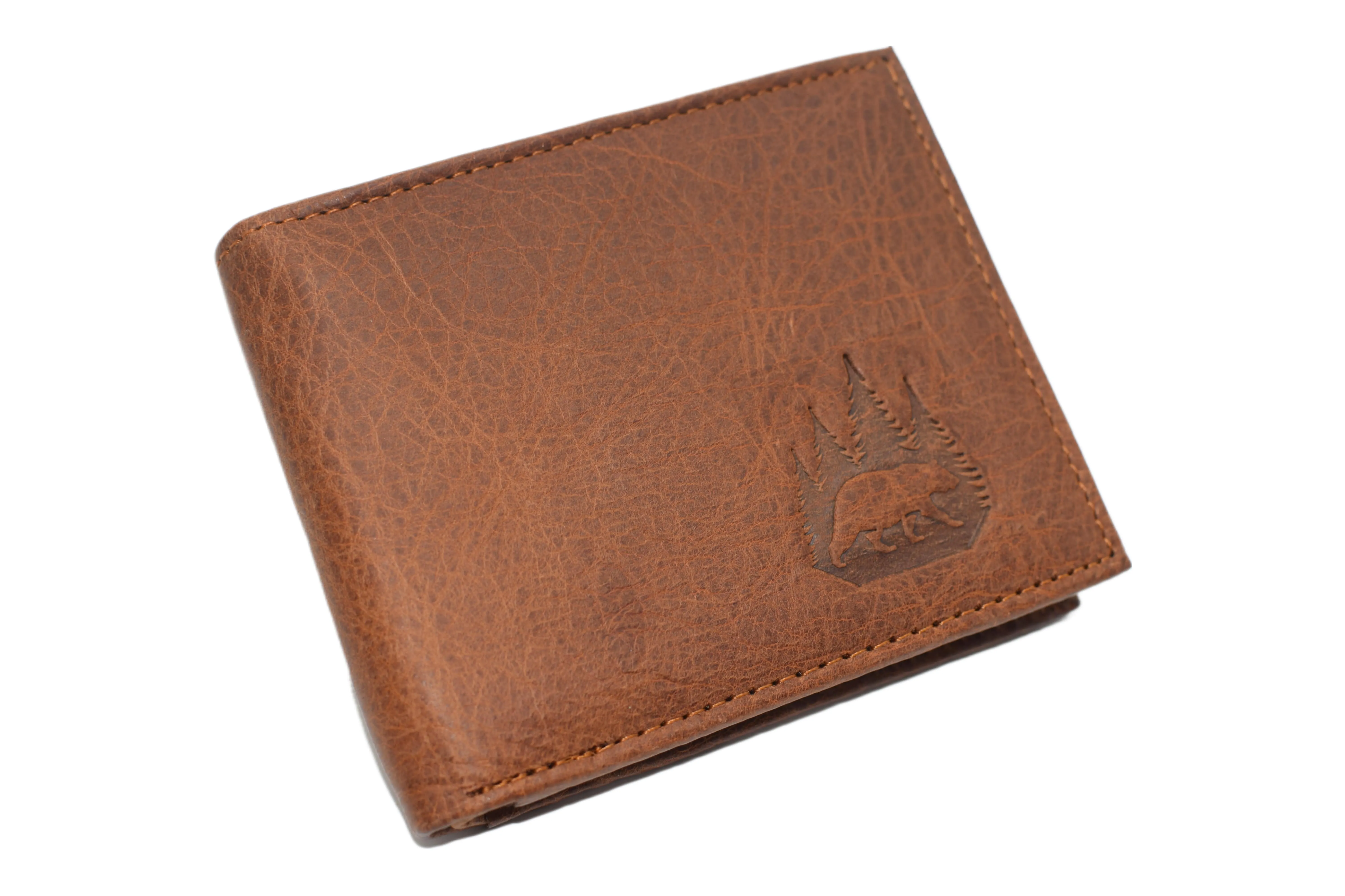 RFID53NUTN Real Genuine Leather RFID Blocking Wallets Mens Wallet Bifold Classic Engraved Logos