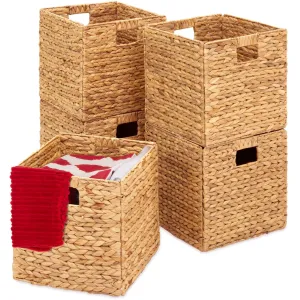 Set of 5 Collapsible Hyacinth Storage Tote Baskets w/ Insert Handles