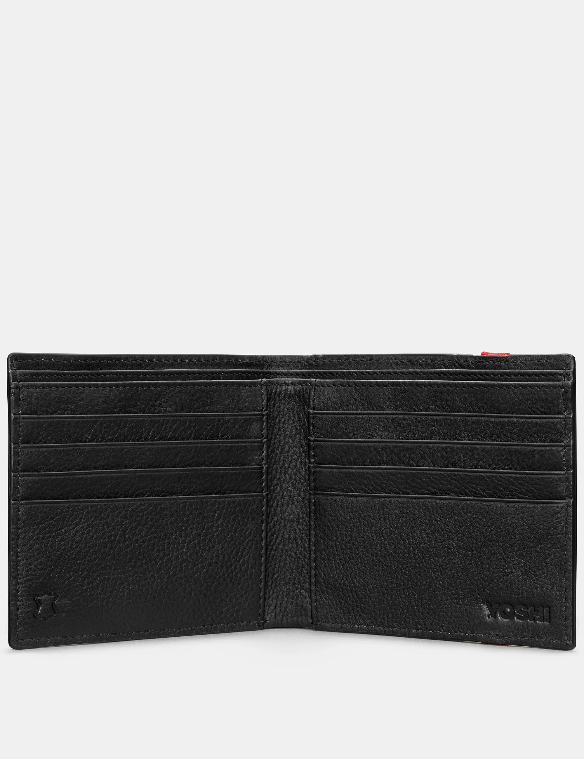 Two Fold East West Black Leather Wallet With Elastic